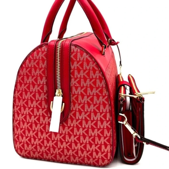 Michael Kors Medium Duffle Satchel Crossbody Bag & Large Double Zip Wallet Red - Picture 4 of 15